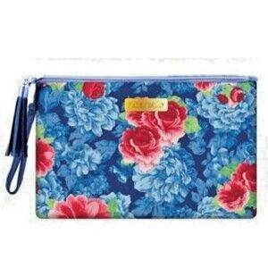 Pioneer Woman Heritage Floral Cosmetic Bag Tote Wallet Wristlet Travel Blue Pink
